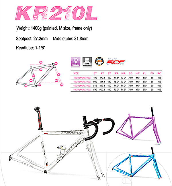 Süper hafif Alüminyum Bisiklet Çerçevesi Lady Aero Road Bike Çerçeve + Çatal seti KR210L Kadınlar 1.4kg 4
